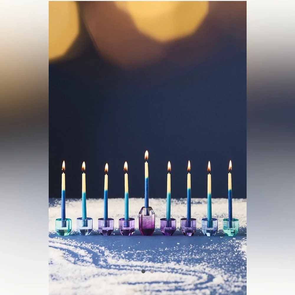 Anthropologie Multicolor Cut Glass Candle‎ Holders /Menorah